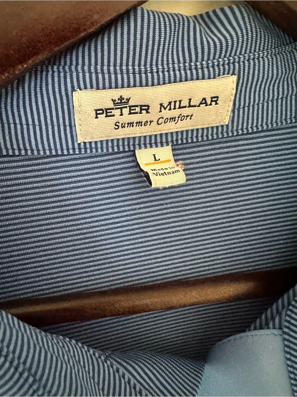 Peter Millar Men Pin Stripe Polo Shirt Short Sleeve Summer Comfort size L